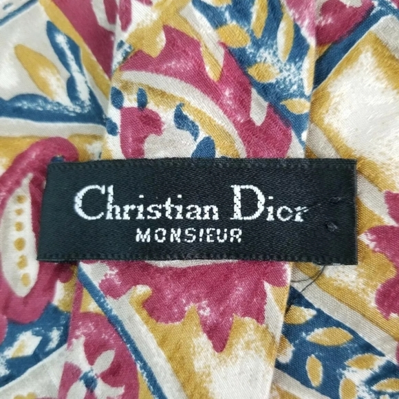 Christian Dior Silk Tie Mustard Dark Pink Blue - Picture 7 of 8